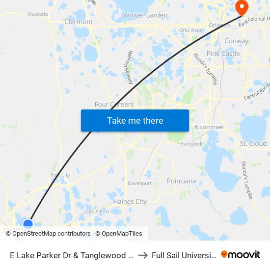 E Lake Parker Dr & Tanglewood St to Full Sail University map