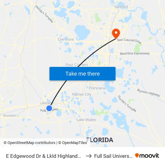 E Edgewood Dr & Lkld Highlands Rd to Full Sail University map