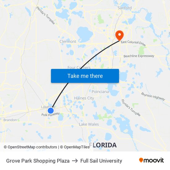 Grove Park Shopping Plaza to Full Sail University map