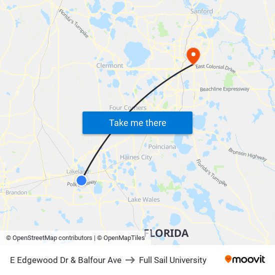 E Edgewood Dr & Balfour Ave to Full Sail University map
