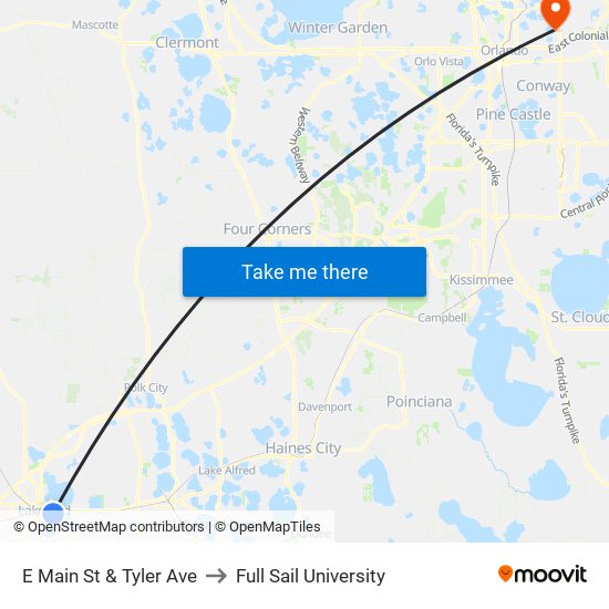 E Main St & Tyler Ave to Full Sail University map