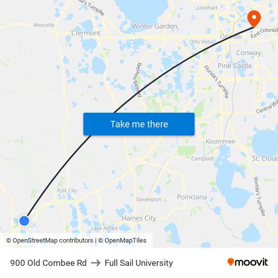 900 Old Combee Rd to Full Sail University map