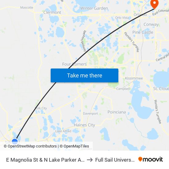 E Magnolia St & N Lake Parker Ave to Full Sail University map