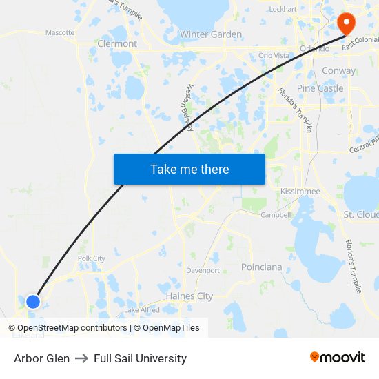 Arbor Glen to Full Sail University map