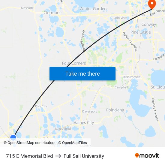 715 E Memorial Blvd to Full Sail University map