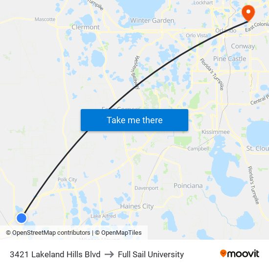 3421 Lakeland Hills Blvd to Full Sail University map