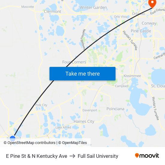 E Pine St & N Kentucky Ave to Full Sail University map