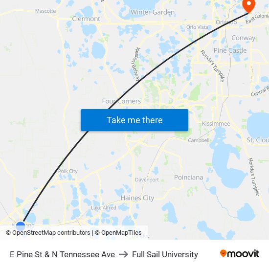 E Pine St & N Tennessee Ave to Full Sail University map