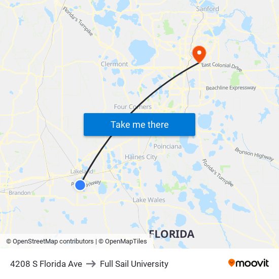 4208 S Florida Ave to Full Sail University map