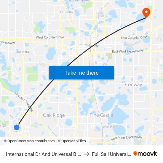 International Dr And Universal Blvd to Full Sail University map