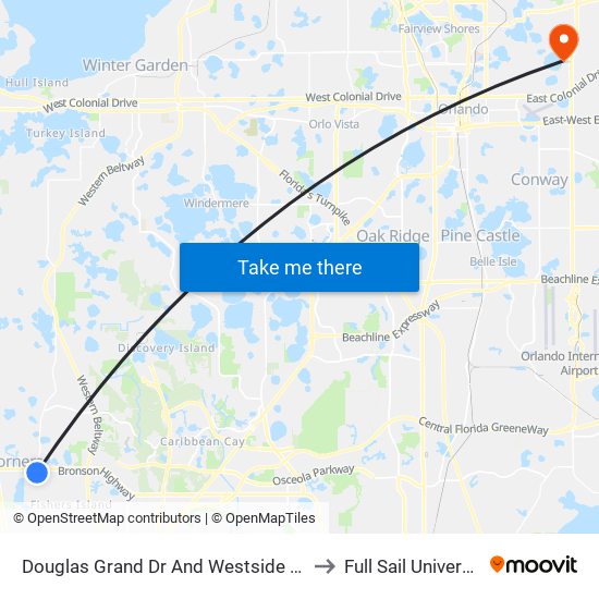 Douglas Grand Dr And Westside Blvd to Full Sail University map