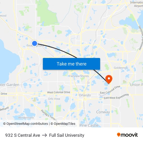 932 S Central Ave to Full Sail University map
