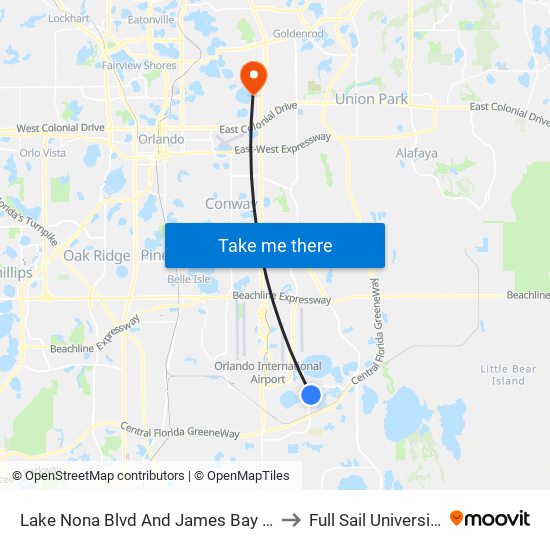 Lake Nona Blvd And James Bay Dr to Full Sail University map