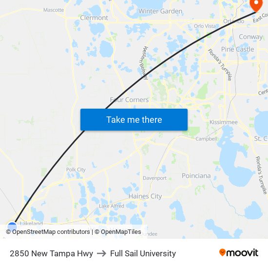 2850 New Tampa Hwy to Full Sail University map