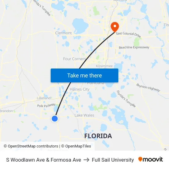 S Woodlawn Ave & Formosa Ave to Full Sail University map