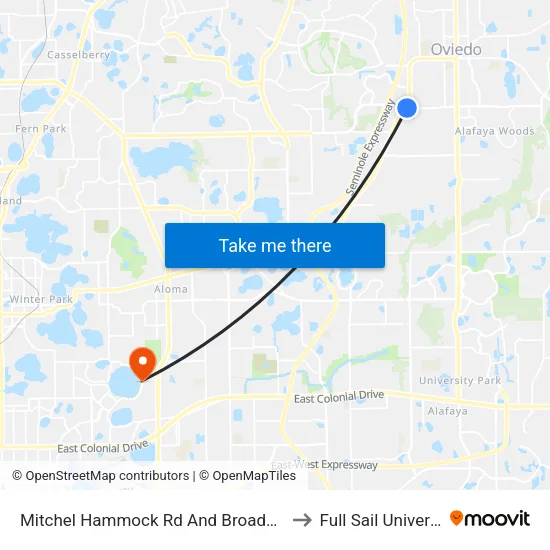 Mitchel Hammock Rd And Broadway St to Full Sail University map