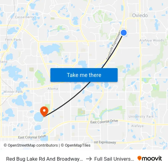 Red Bug Lake Rd And Broadway St to Full Sail University map