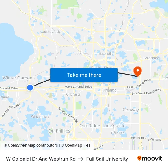 W Colonial Dr And Westrun Rd to Full Sail University map