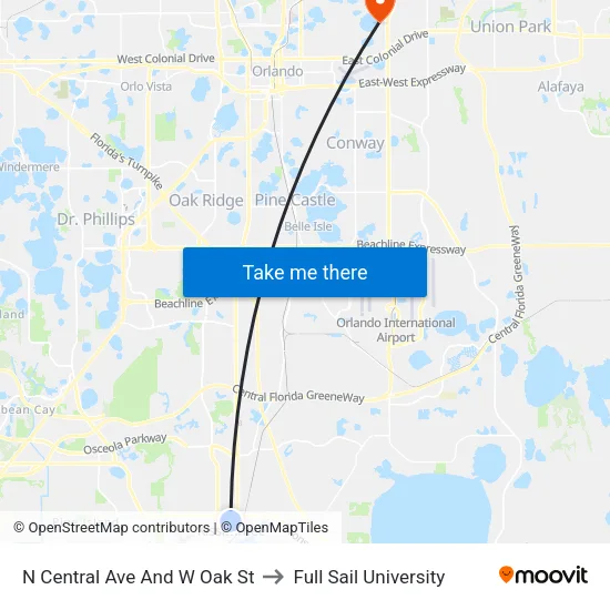 N Central Ave And W Oak St to Full Sail University map