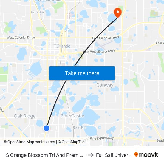 S Orange Blossom Trl And Premier Row to Full Sail University map