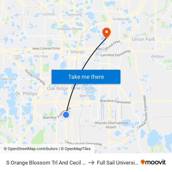 S Orange Blossom Trl And Cecil Dr to Full Sail University map