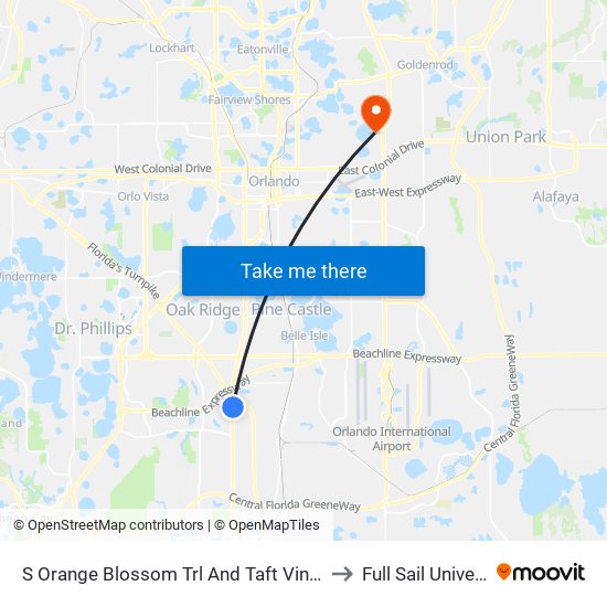 S Orange Blossom Trl And Taft Vineland Rd to Full Sail University map