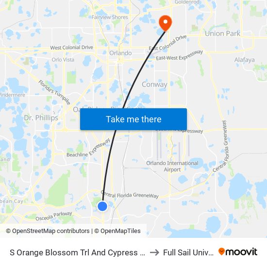 S Orange Blossom Trl And Cypress Crossing Dr to Full Sail University map