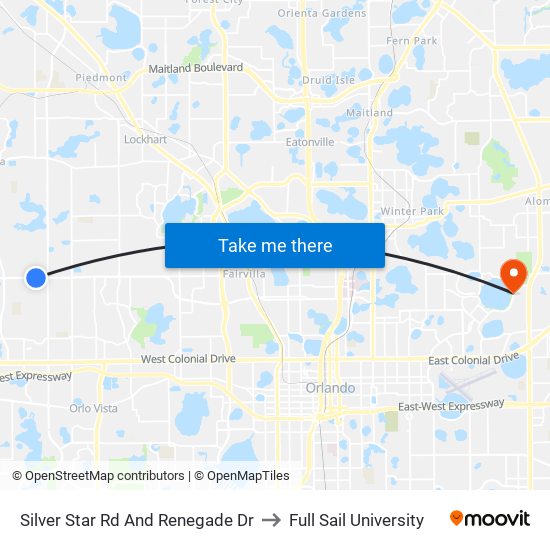 Silver Star Rd And Renegade Dr to Full Sail University map