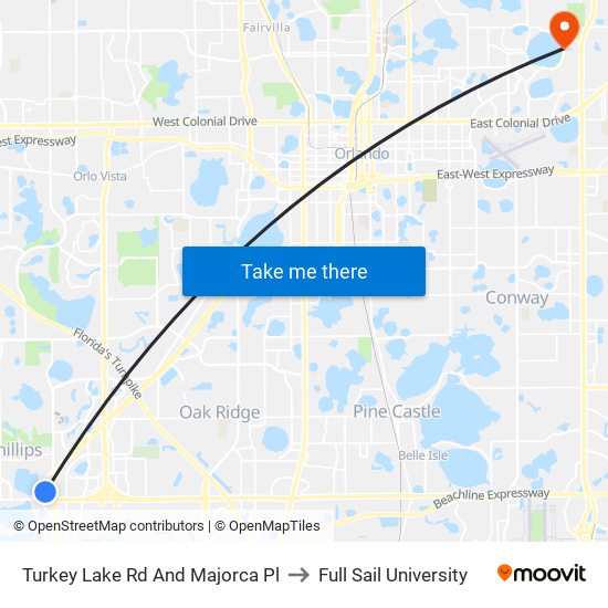 Turkey Lake Rd And Majorca Pl to Full Sail University map