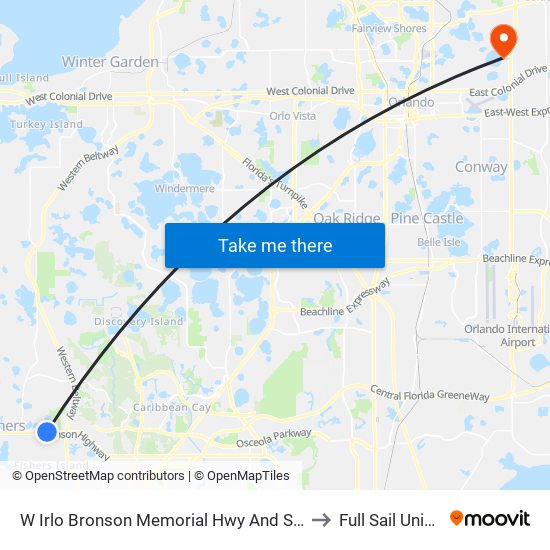 W Irlo Bronson Memorial Hwy And Secret Lake Dr to Full Sail University map