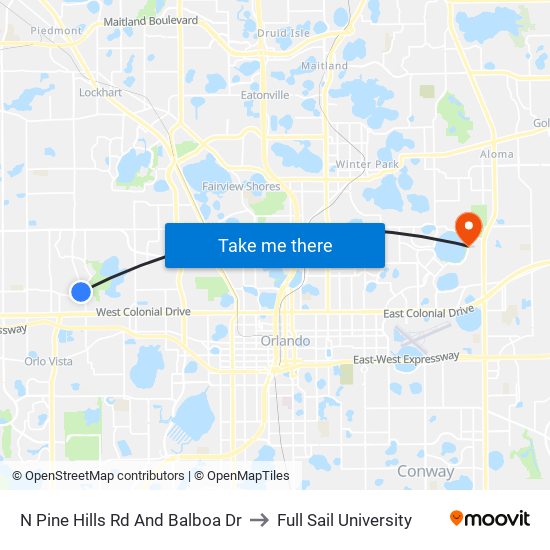 N Pine Hills Rd And Balboa Dr to Full Sail University map