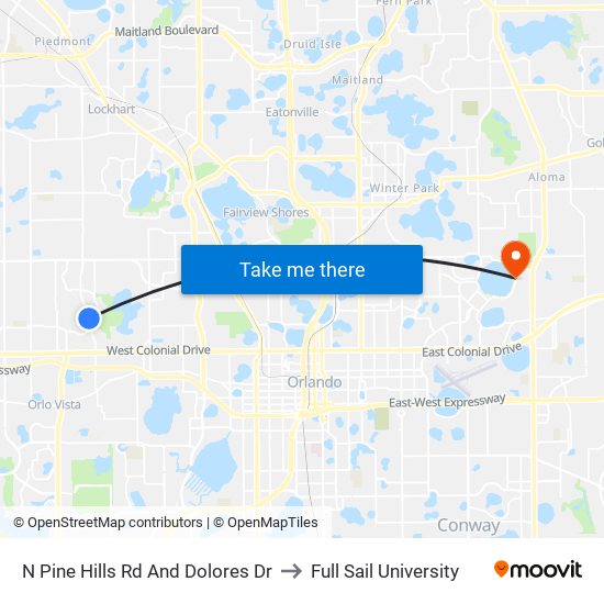 N Pine Hills Rd And Dolores Dr to Full Sail University map