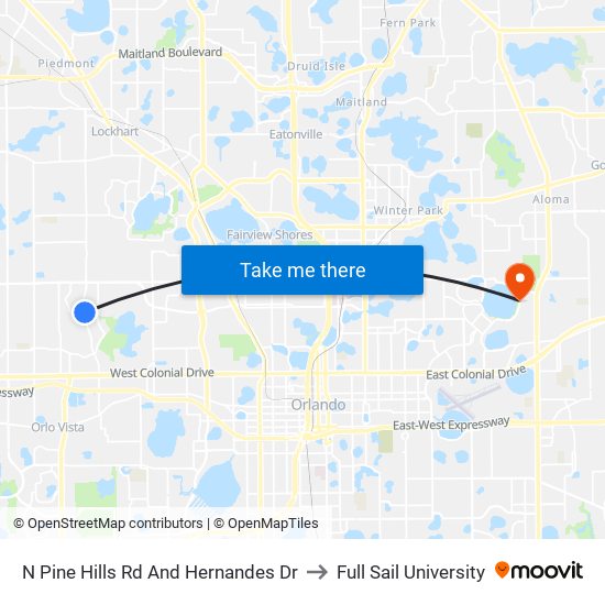 N Pine Hills Rd And Hernandes Dr to Full Sail University map
