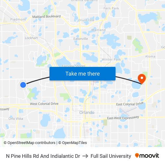 N Pine Hills Rd And Indialantic Dr to Full Sail University map