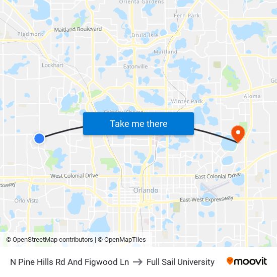 N Pine Hills Rd And Figwood Ln to Full Sail University map