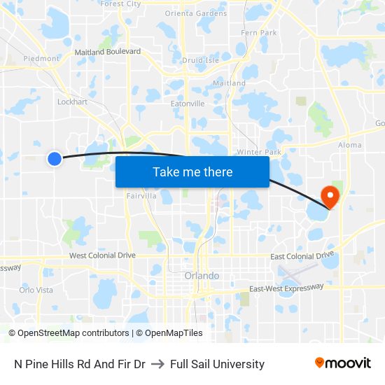 N Pine Hills Rd And Fir Dr to Full Sail University map