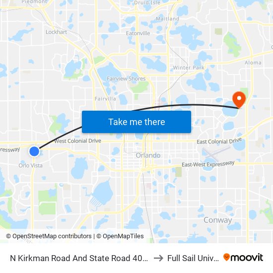 N Kirkman Road And State Road 408 on Ramp E to Full Sail University map