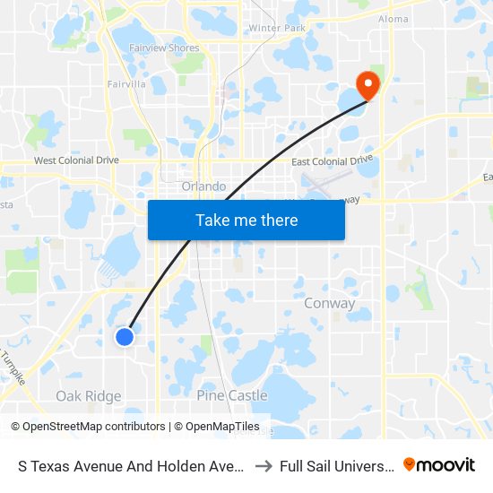 S Texas Avenue And Holden Avenue to Full Sail University map