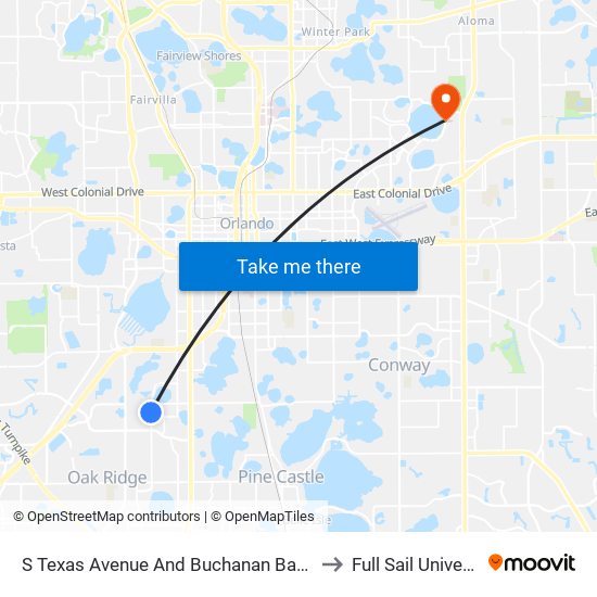 S Texas Avenue And Buchanan Bay Circle to Full Sail University map