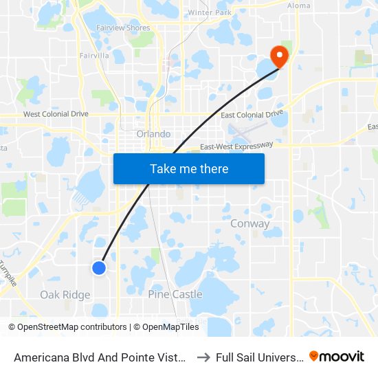 Americana Blvd And Pointe Vista Cir to Full Sail University map