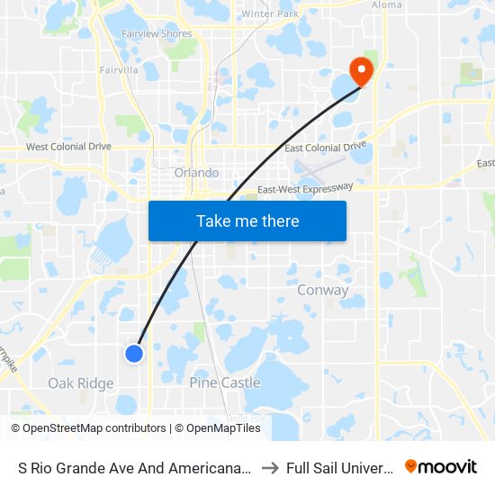 S Rio Grande Ave And Americana Blvd to Full Sail University map