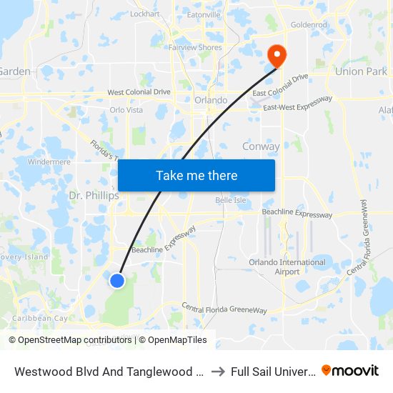 Westwood Blvd And Tanglewood Bay Dr to Full Sail University map