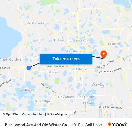 Blackwood Ave And Old Winter Garden Rd to Full Sail University map