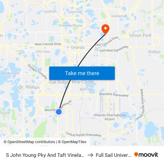 S John Young Pky And Taft Vineland Rd to Full Sail University map