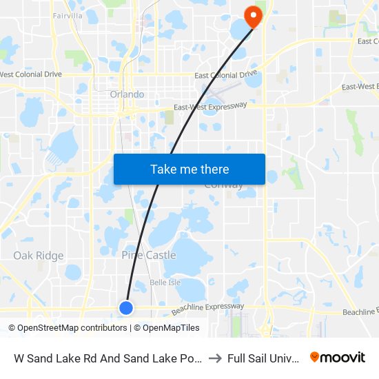 W Sand Lake Rd And Sand Lake Pointe Loop to Full Sail University map