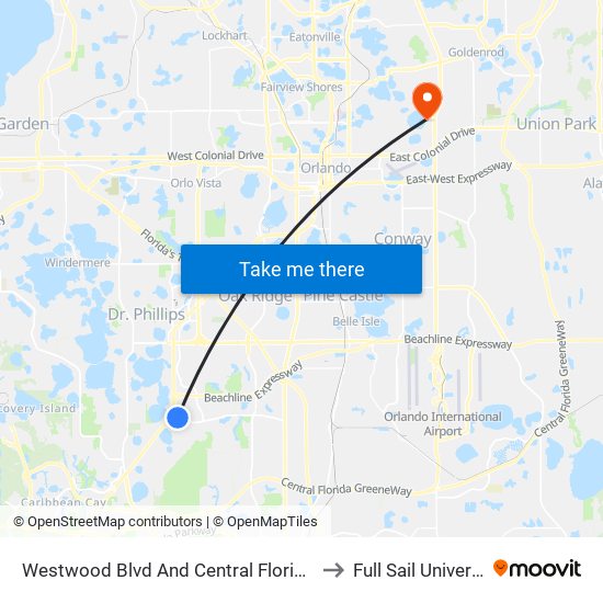 Westwood Blvd And Central Florida Pky to Full Sail University map