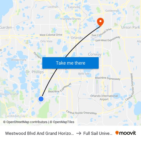 Westwood Blvd And Grand Horizons Blvd to Full Sail University map