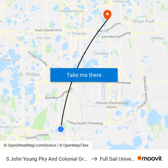 S John Young Pky And Colonial Grand Blvd to Full Sail University map