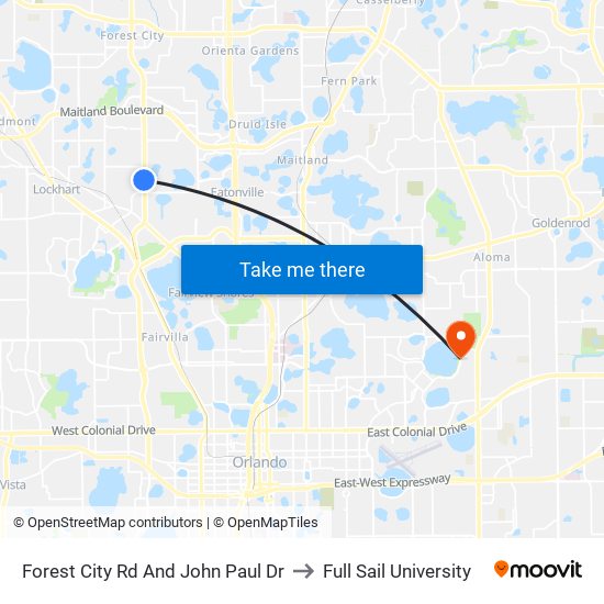 Forest City Rd And John Paul Dr to Full Sail University map