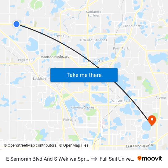 E Semoran Blvd And S Wekiwa Springs Rd to Full Sail University map